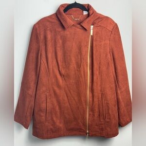 CHICO’S Rust Faux Suede Moto Jacket - Asymmetrical Zip/Gold Hardware Size 16/18